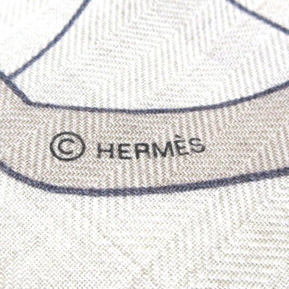 Auth HERMES Carres 140/Carre Geant Cream Beige Multi Cashmere Silk Scarf - Picture 6 of 6
